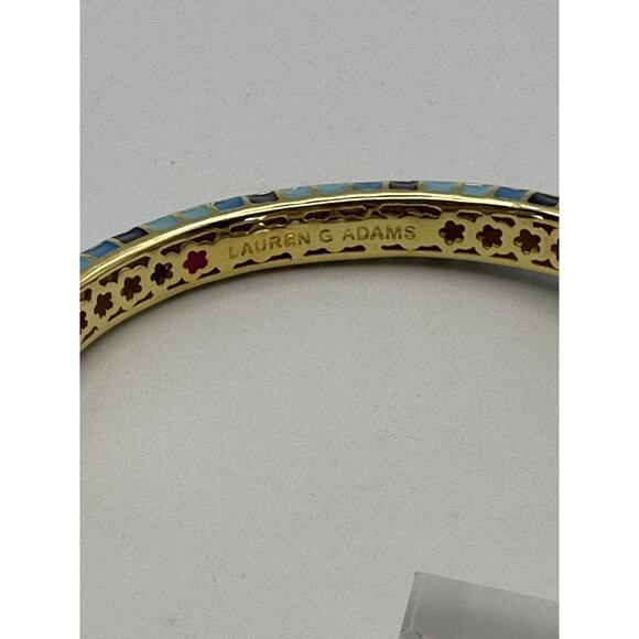 LAUREN G ADAMS Checker Chic Bracelet Turquoise Blue Gold Signed - Picture 4 of 6